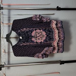 Boho chic paisley blouse sz XXL Navy, smoke blue, pink, coral